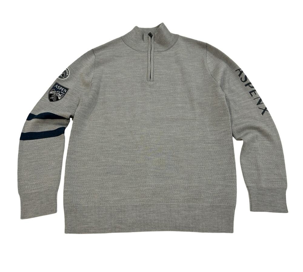 Aspenx Merino Wool Legacy Sweater Pullover Mens Sz S Gray Knit 1/4 Zip Midlayer